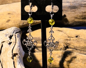 Boho Chic Amethyst or Peridot Earrings, Gold Studs or Silver Sleeper Earrings in Stainless Steel