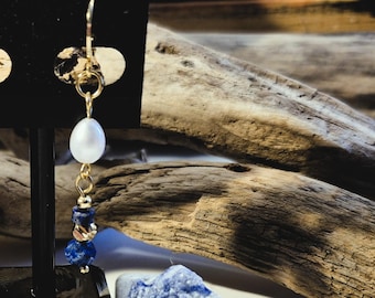 Pendientes de lapislázuli y perlas