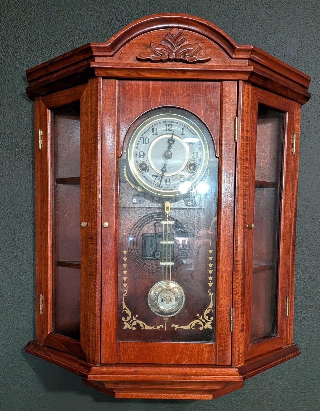 Vintage 1990 Centurion 31 Day Chime Wall Clock Side Curio Shelves With ...