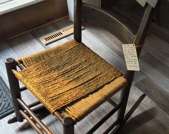 1839 Antique Handmade Child Rocking Chair Maple Wood Woven Seat