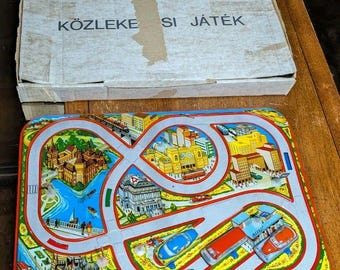 Vintage 1960 Polimetál RT. Közlekedési Játék Hungarian Tin Wind-Up Toy Boxed 14"