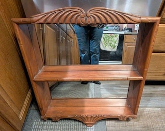 Vintage Carved Wood Wall Shelf With Mirror