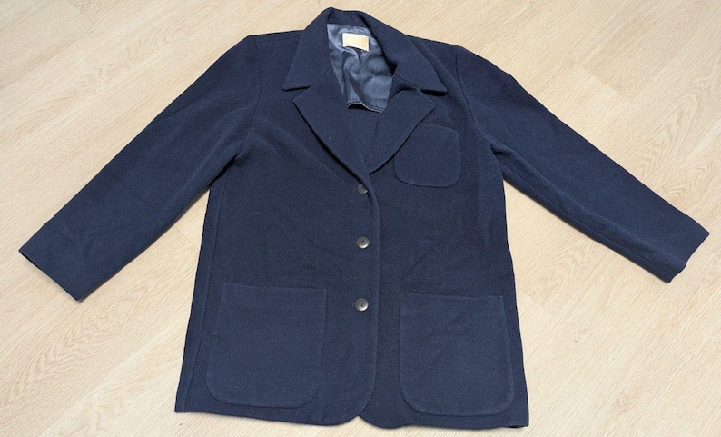 1980 Medium Pendleton Navy 100% Virgin Wool Blazer Jacket image 1