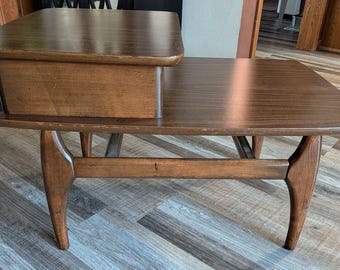 1965 Mersman 2066 Walnut Boomerang Leg Two Tier Step End Table