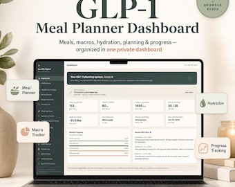 GLP-1 Meal Planner & Macro Tracker | Semaglutide Ozempic Wegovy Planner | Protein Habit Tracker | Digital Dashboard Download