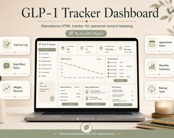 GLP-1 Tracker Dashboard Digital Download, HTML GLP1 Injection Log, Semaglutide Tirzepatide Personal Record