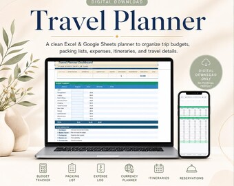 Travel Planner Spreadsheet | 18-Tab Itinerary, Budget, Packing List & Trip Organizer | Vacation Planner | Google Sheets Excel