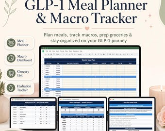 GLP-1 Meal Planner & Macro Tracker Spreadsheet | Semaglutide Tirzepatide | Ozempic Wegovy | Excel Google Sheets | Digital Download