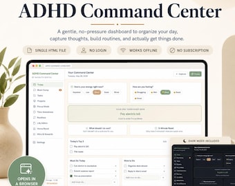 ADHD Planner Dashboard | Brain Dump, Focus Timer, Routine & Task Tracker | Adult ADHD Digital Download for Neurodivergent Productivity