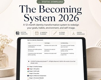 Notion Identity Transformation System | 12-Month Life Redesign & Goal Planner | Self Improvement Notion Template | Digital Download