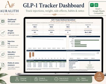 GLP-1 Tracker Spreadsheet, Semaglutide/Tirzepatide/Ozempic/Wegovy Injection Log, Weight Loss Dose Tracker, Side Effects, Excel Google Sheets