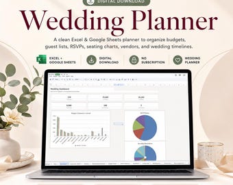 Wedding Planner Spreadsheet | Budget, Guest List, Seating Chart & Checklist | 22-Tab Bride Planning Organizer | Google Sheets
