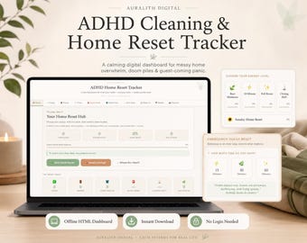 ADHD Cleaning Tracker | Home Reset Dashboard | Doom Pile Tracker | Executive Dysfunction | ADHD Digital Planner | Instant Download