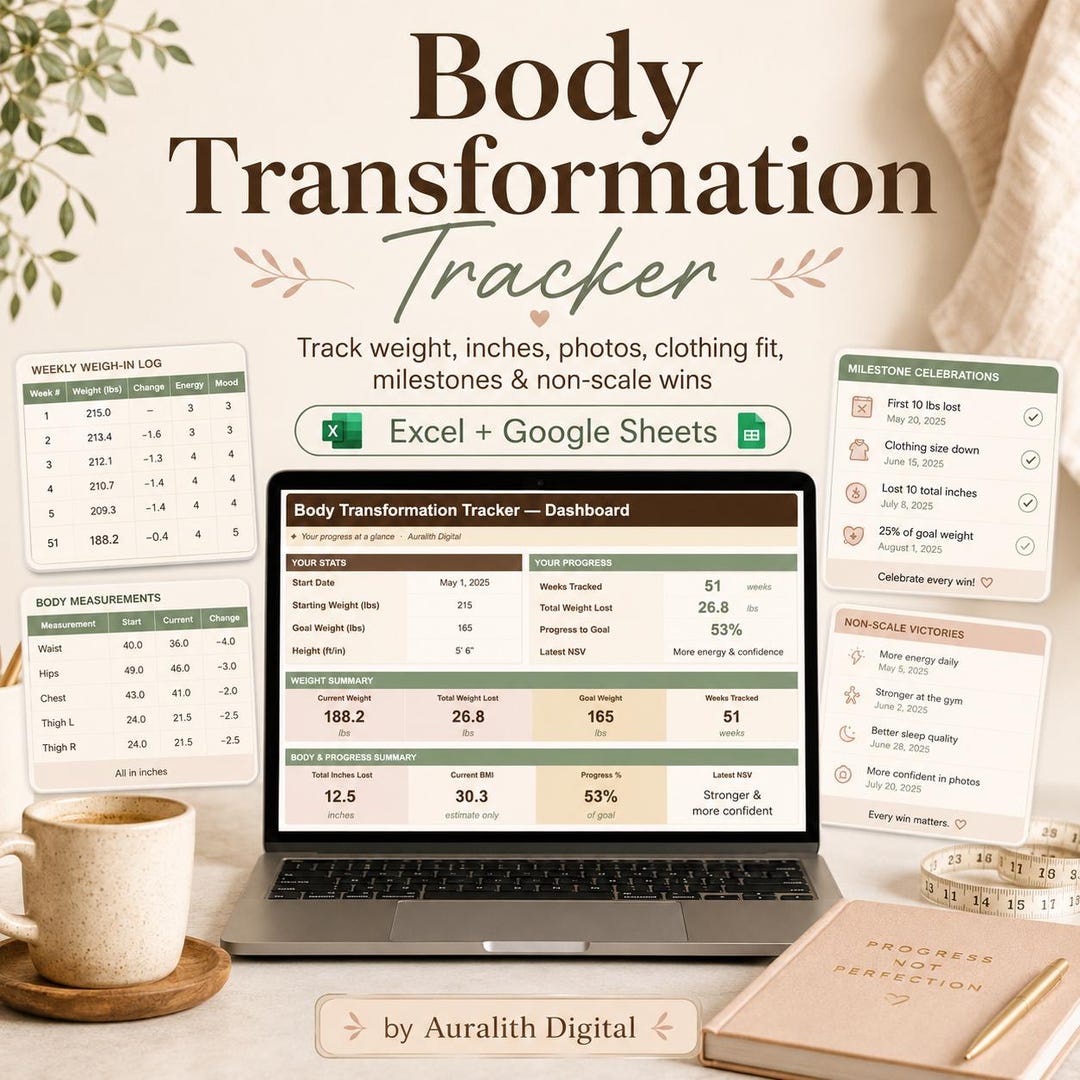 Body Transformation Tracker Spreadsheet | GLP-1 Weight Loss Progress ...