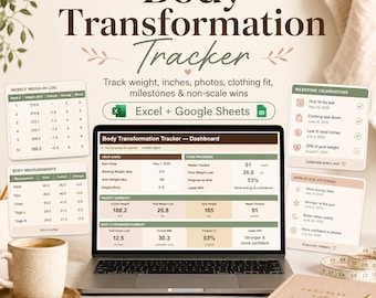 Body Transformation Tracker Spreadsheet | GLP-1 Weight Loss Progress | Measurements Inches Lost | Excel Google Sheets | Non-Scale Victories