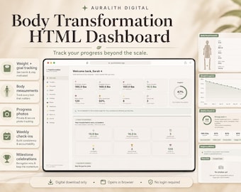 Body Transformation Dashboard | GLP-1 Weight Loss Tracker, Measurements, Progress Photos & Non-Scale Victories | HTML Digital Download
