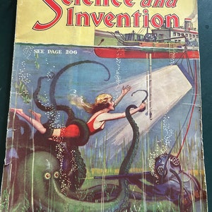 1928 Science & Invention July 1928- Wild octopus cover- Metal Emperor