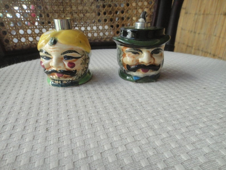 Vintage PAIR Pioneer Mdse Co. NY Ceramic Figural Table Lighters