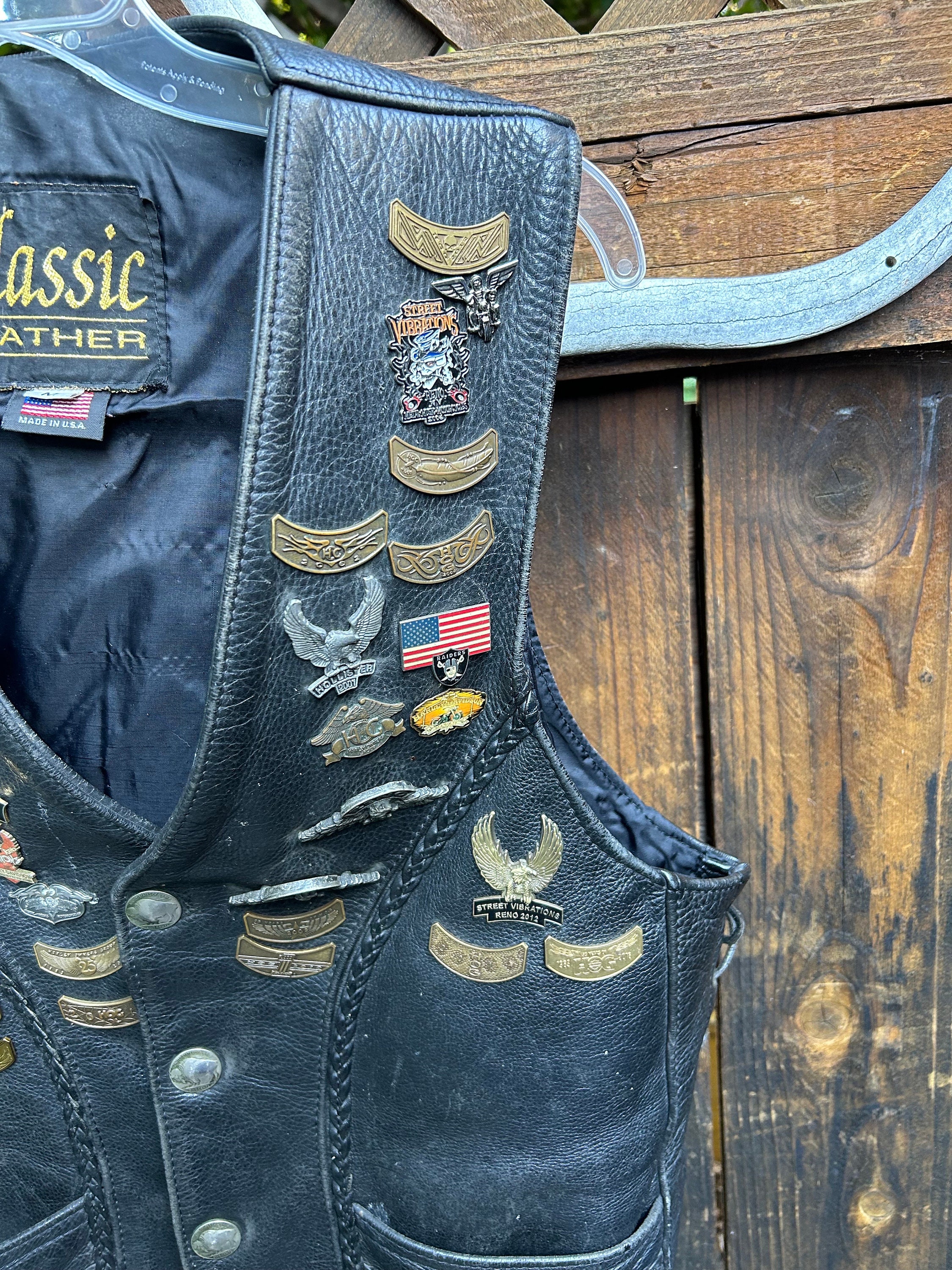 Buffalo Nickle Leather Vest With 40+ Pins and Patches Vest Made by 