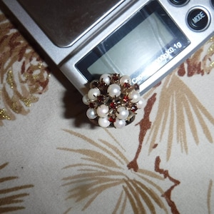 14K Cocktail Ring gold ruby and pearls size 6.25 Filigree multi Layers 1950's 5.8 gr