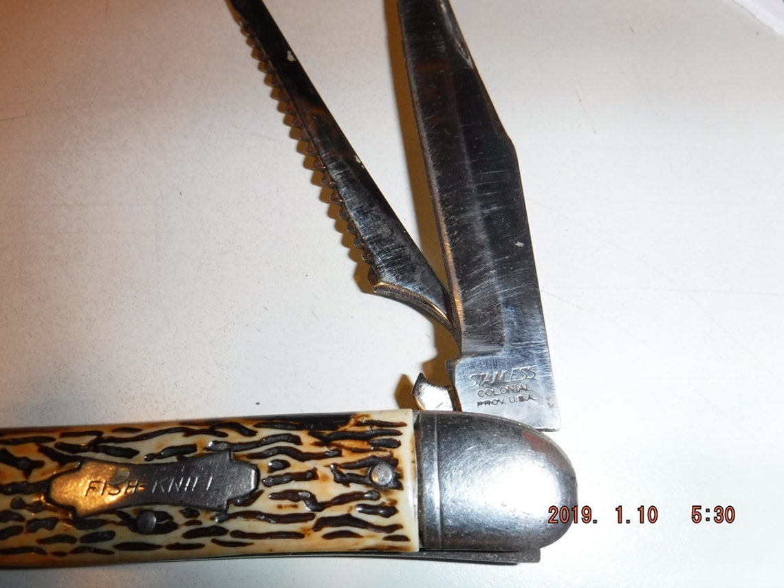 Vintage Colonial Fish Knife Folding 2 Blade Pocket Knife Etsy