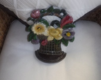 Hubley Door stop cast iron flowers in a basket 8"