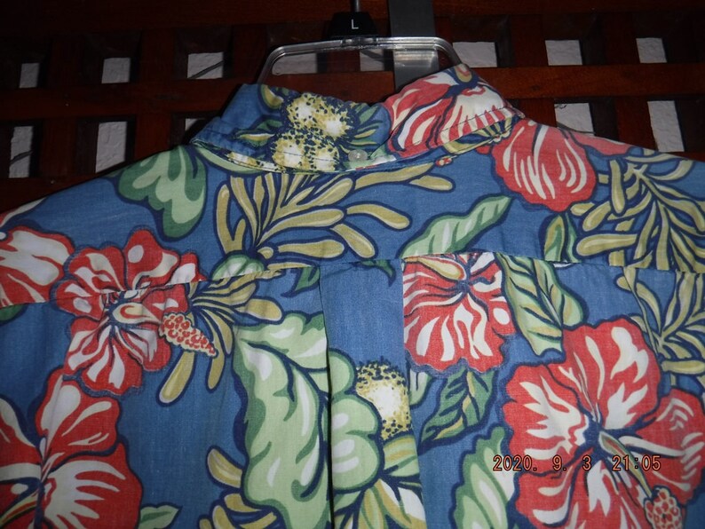 Reyn Spooner Phil Edwards Leaf Pattern Hawaiian Aloha Shirt Made in Hawaii Men's Size L cotton navy blue type Vintage Second Hand