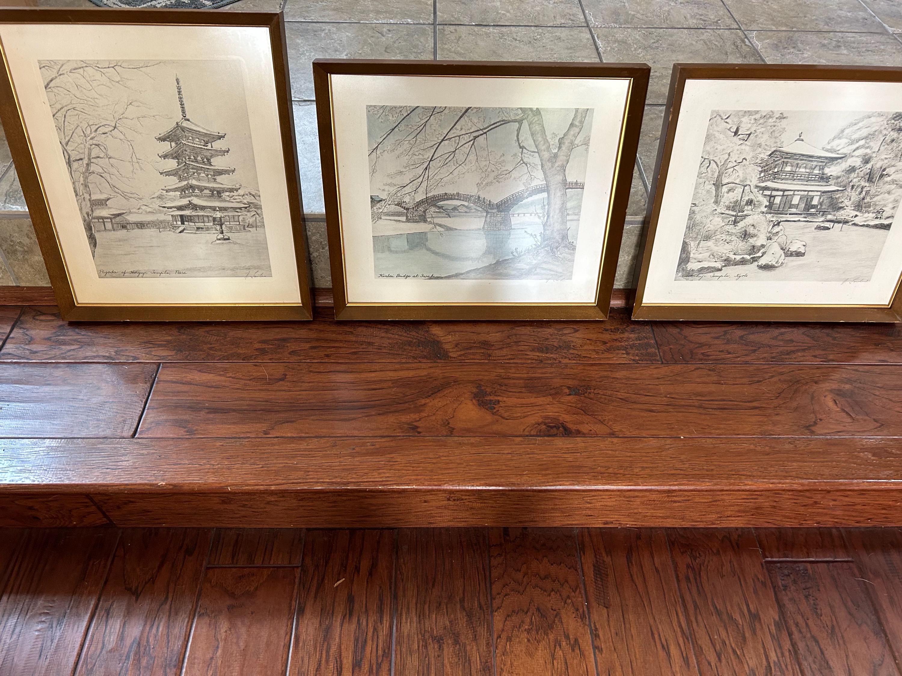 絵画 flk041195 Woodblock Prints X 3 Japan Pagoda of Horyuji Temple