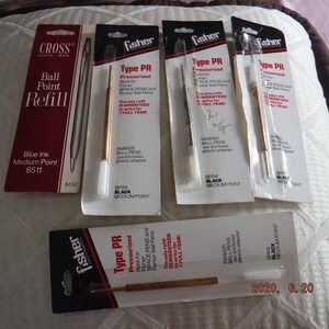 Pen Ink Refills x 4 = Fisher pen company SPR4 black medium point and Cross Blue ink 8511 x 1