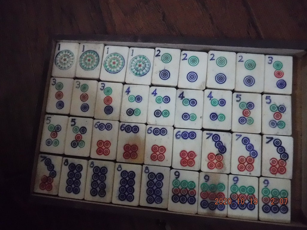 Mah Jongg Mahjong Junior Set With Wood Hand Painted Tiles and 