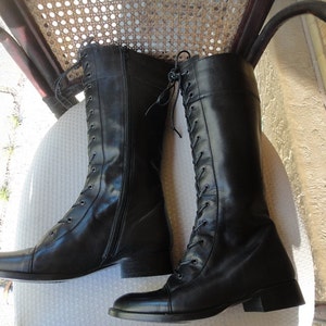 VIA SPIGA Black Leather 80s COMBAT Lace up Tall Knee High Boots 4 1/2M ...