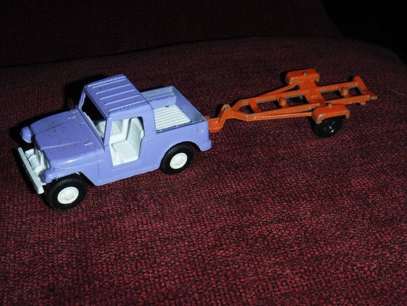 Vintage Tootsie Toy Diecast Metal Jeep 2 purple and trailer Etsy