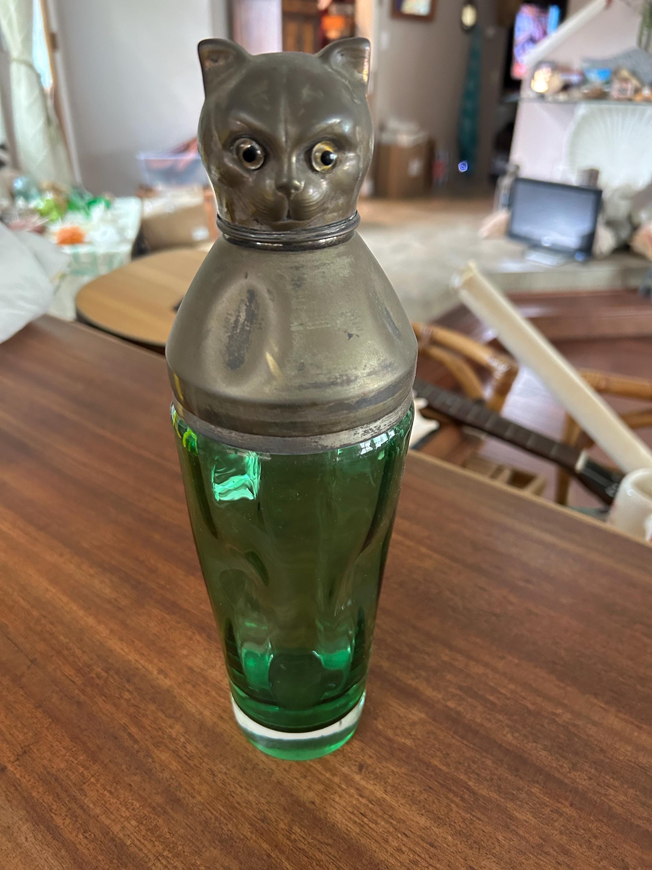 Green Glass Cat Decanter - Etsy