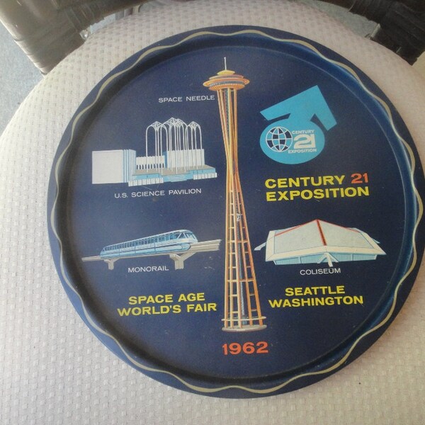 1962 Century 21 Exposition Space Age Word's Fair, Seattle Washington metal serving tray