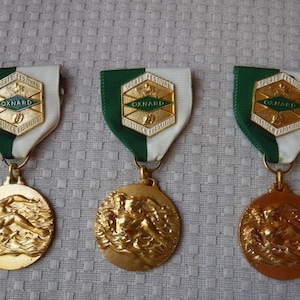 Swimming Sports festival oxnard livestock exposition swimming medal/medallion pinbacks X 3 1960&#39;s