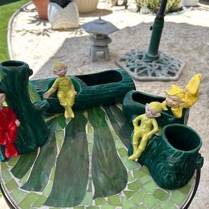 Gilner California Pixie Elf Vase Ca Pottery Green Folk art two have been mended please see photos
