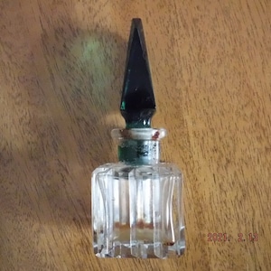 Bohemian green top glass perfume bottle Aristo Czech genuine bohemian glass