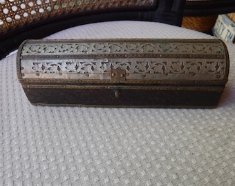 Pen/pencil box wood silver and goldtone metals Persian/European infulence