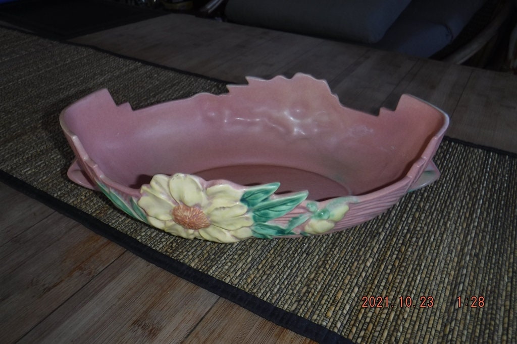 Roseville Pottery Peony 432-12 Console Bowl Pink