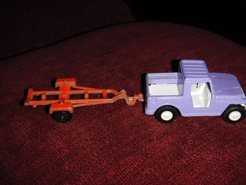 Vintage Tootsie Toy Diecast Metal Jeep 2 purple and trailer Etsy