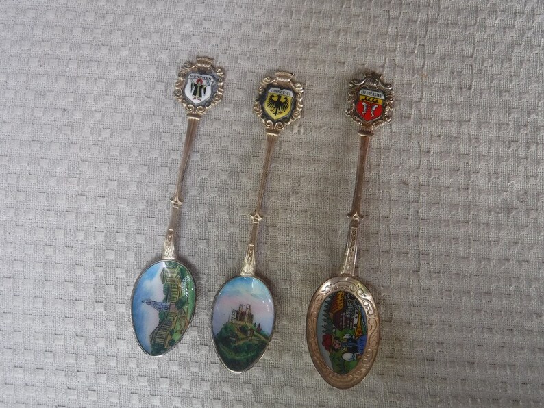 Three Vintage Enameled Souvenir Spoons Freundenstadt Munchen Etsy