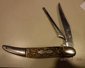 Vintage Colonial Fish Knife Folding 2 Blade Pocket Knife 5 Long Closed  Fishing 