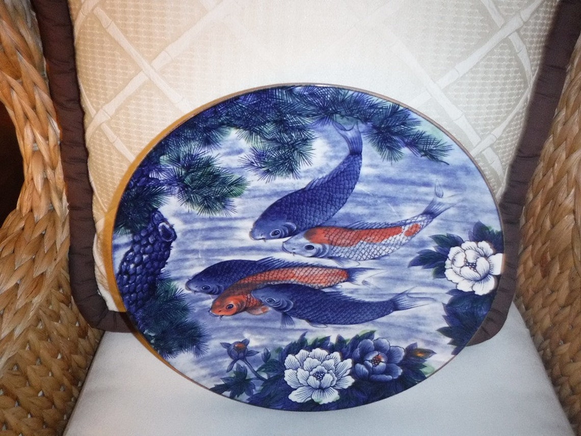 Toyo Japanese Koi Fish Plate/platter Signed by Artist Sun Etsy