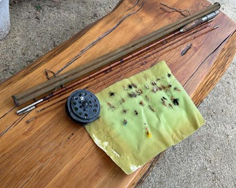 Bamboo fly rod 1900's Pflueger Sal-Trout No. 1554 and flies