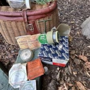 Fishing Creel Leather and basket weaved creel with lots of extras