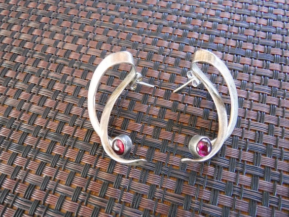 Sterling silver and garnet pierced earrings - image 1