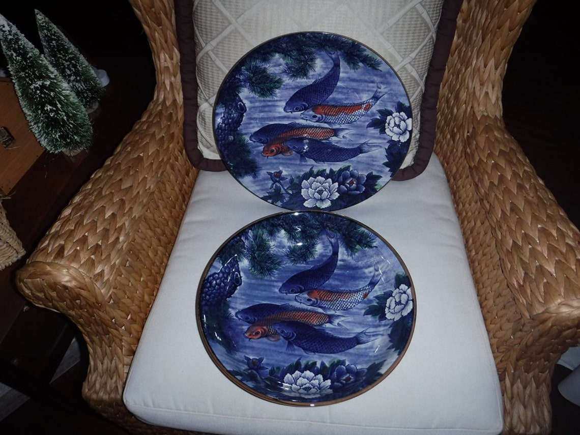 Toyo Japanese Koi Fish Plate/platter Signed by Artist Sun Etsy