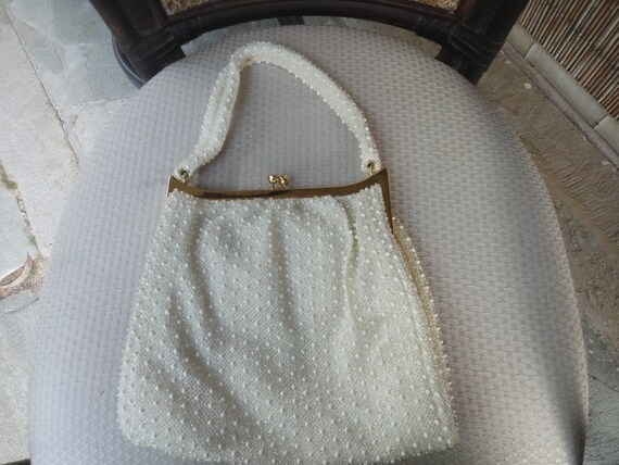 Lumured Corde-Bead off white beaded handbag with … - image 3