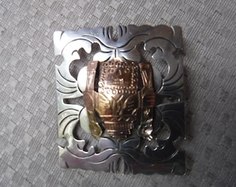 Peruvian Sterling Silver 18K Gold Inca Pin Brooch