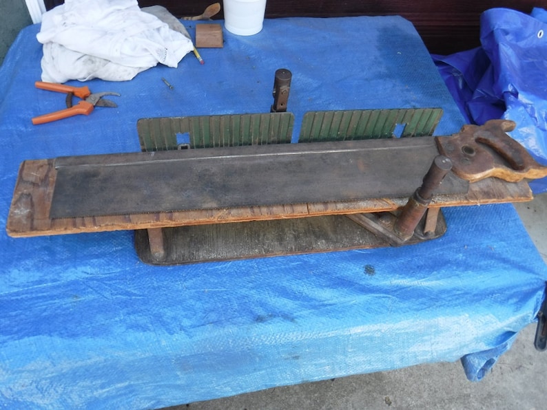 Langdon Acme Mitre Saw Box Size 2 model 73 and 24" Henry Disston & Sons Warranted Cast Steel Back hand saw image 1
